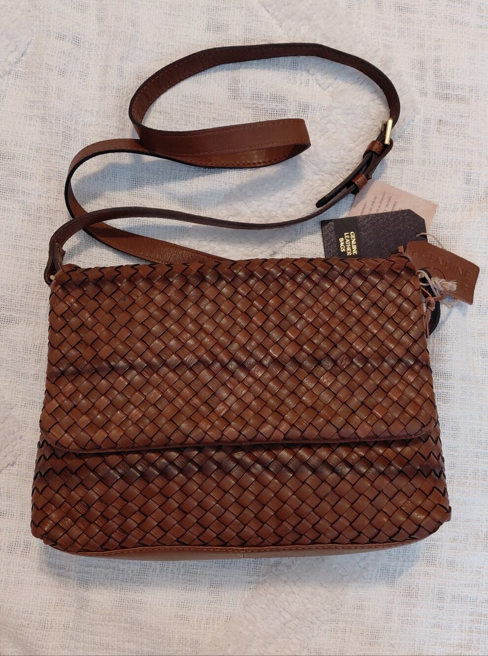 Woven Genuine Leather Soft Weave Handbag Medium Crossbody